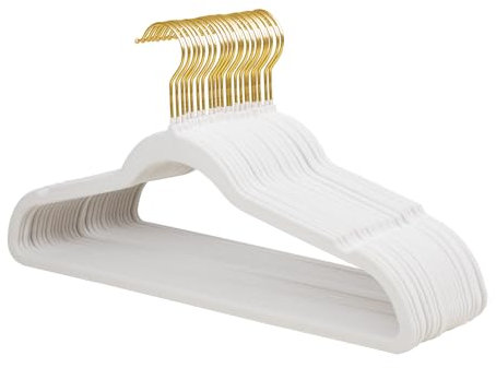 ManGotree 22 Paquetes de Perchas de Terciopelo con Gancho Dorado Giratorio de 360°, Fieltro Antideslizante, Perchas Ultrafinas que Ahorran Espacio para Abrigos, Trajes, Vestidos, Pantalones (Blanco)