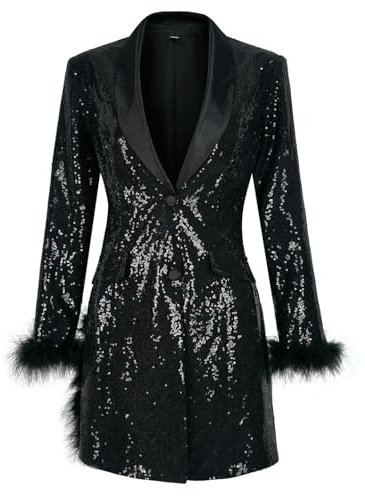 Damen Blazer Mit Glitzer Oversize Blazer Langer Damen Pailletten Sakko Jacke Elegant Anzugjacke Party Bühne Glänzend Festliche Longblazer Für Abendkleid Festlich Blazer