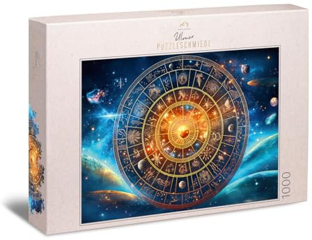 Ulmer Puzzleschmiede - Sternzeichen-Puzzle Zodiac - detailreiches Tierkreiszeichen-Motiv mit den Abschnitten um die Sonnenbahn - Astrologie Puzzle mit 1000 Teilen, Qualität Made in Germany