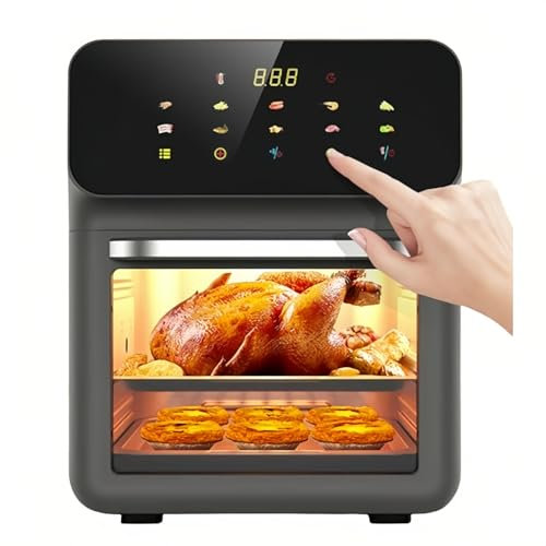 Horno freidora de Aire Grande de 15 l, Horno freidora de Aire de Doble Zona, Horno eléctrico de Aire sin Aceite Temperatura Ajustable 0-200 ℃, 1350 W