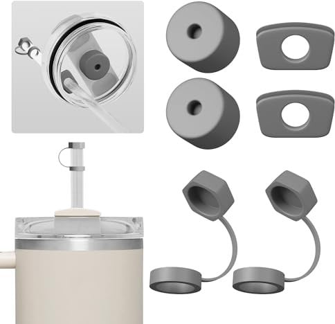 Nearockle Pack of 6 Silicone Straw Covers Leak Protection, Compatible with Stanley Quencher Cups H2.0 850 ml & 1.2 L (30 oz|40 oz) Cup Tumbler FlowState Accessories (Grey)