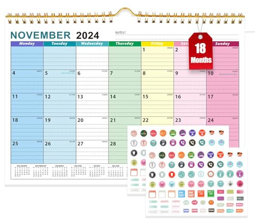 2025 Calendar UK, 18 Month Family Calendar February 25 - July 26, Family Wall Planner with Large Blocks, Large Landscape Yearly Planner, Hanging Holes Slim Calendars for Personal Organisers Kitchen