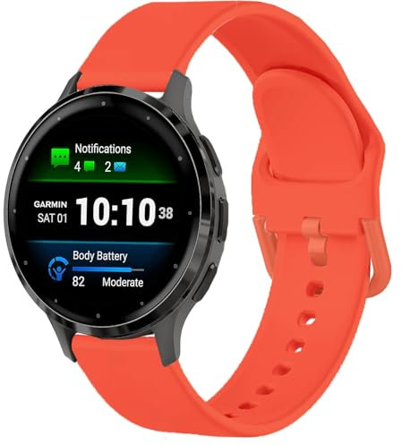 Issinlky 18mm Silicone Sports Watch Band for Garmin Vivoactive 4S/Venu 2S/Venu 3S/Vivomove 3S & More, Black, 18mm (width), 5.3 - 8.1 (wrist size)