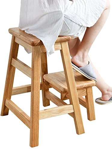 Sgabello a 2 gradini in legno, pieghevole, piccolo, per casa, biblioteca, cucina, antiscivolo, scaletta di sicurezza con design multifunzionale