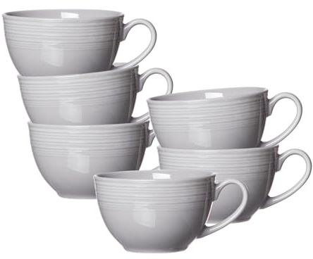 Ritzenhoff & Breker Levi Kaffeetassen 6er Set, 220 ml, Teetassen mit feinem Rillenrelief, Skandinavisches Design, Porzellan, Grau
