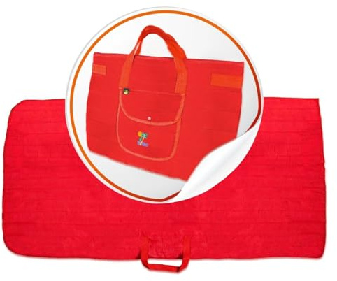 P-Beauty - 2in1 Strandtasche, Stranddecke in rot, wasserdicht & faltbar mit Tragegriff, thermoisolierte Outdoor-Decke, Picknickdecke, Campingdecke, Reisedecke, Camping, Picknick, Freizeit (136x66cm)