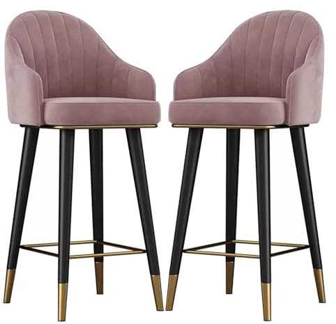 Sgabelli da Bar Set di 2 sedie da bar girevoli in velluto moderno, sgabelli alti da bancone con schienale curvo, poggiapiedi e cuscinetti antiscivolo, sgabelli alti rosa per casa, cucina, sala da pra