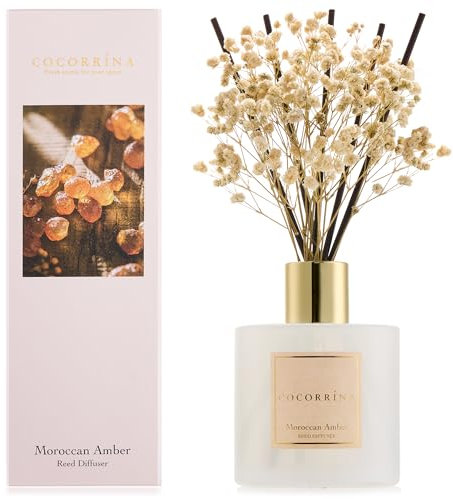 COCORRÍNA Diffusore Profumo Ambiente 200ml con 8 Bastoncini, Moroccan Amber, Oli Essenziali Naturali per Un Profumo Lungo e Rinfrescante, Fragranza per Casa, Soggiorno, Bagno e Decorazione