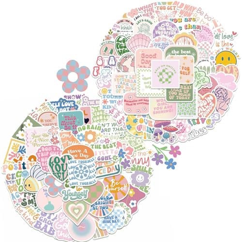 100 Stück Dänische Pastell Aufkleber Bunte Sticker Aesthetic Wasserfeste PVC Sticker Cute Stickers für DIY Handyhülle Laptop Skateboard [4-6cm]