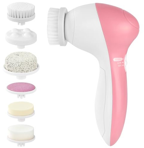 LOPHE Brosse Nettoyante Visage Electrique,Brosse Faciale Nettoyage en Profondeur avec 7 Têtes Brossantes 2 Vitesses Étanche Exfoliant Brosse Visage Nettoyante pour Tous les Types de Peau,Rose