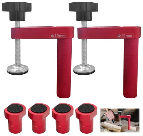 Herramientas de Sujeción para Bancos de Trabajo, Rango de Sujeción 0-80 mm, con Almohadillas Antideslizantes, Abrazadera de Mesa de Aluminio, para Carpintería y Artesanía (Rojo)
