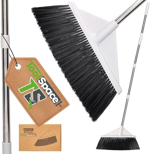 ToolSpace Besen mit Stiel Straßenbesen 44 cm Außen/Innen Handbesen mit 120cm Langem Stahl Stiel Teleskopstiel Draußen Gartenbesen Dicke Dichte Borsten Kehrbesen für Haushalt Terrasse Garage Lobby Hof