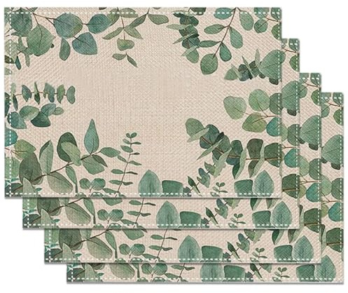 4 Stück Blumen Schmetterling Frühling Platzsets Sommer Küche Tisch Dekoration Flachs Platzsets Drinnen Urlaub Party Dekor 30x45cm (Grün)