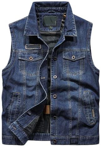 Herren Jeansweste Ärmellos Jeansjacke Mit 6 Taschen Biker Weste(E,XL)