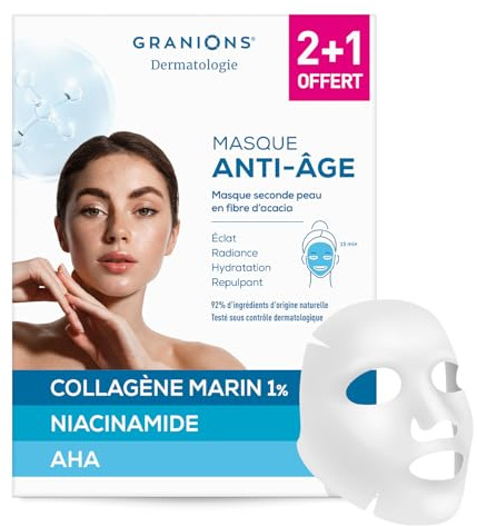 Masque Collagene Acide Hyaluronique - Granions - Anti Age - Fermete Visage | Masque tissu anti age, collagene marin et acide hyaluronique, soutient la fermete et elasticite de la peau du visage