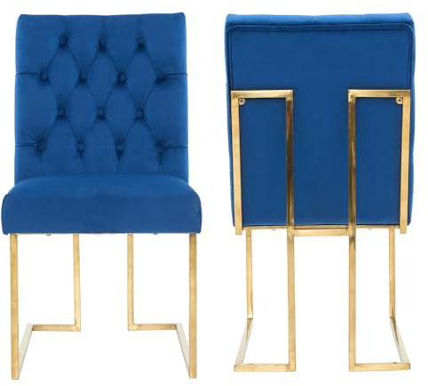 Siena Tufted Velvet Dining Chair – Luxury Upholstered Accent Chair with Gold Frame, Legs & Back Handle for Modern Glam Interiors Dining Room Living Room Restaurants