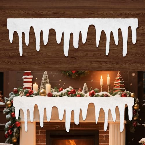 HOWAF 1 Pack Eiszapfen Girlande Weihnachten Deko, Frozen Schnee Girlande Schneegirlande Weihnachtsgirlande für Tisch Fenster Weihnachtsdeko, 120x36CM