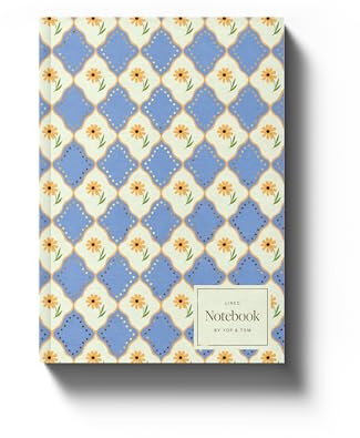 Yop & Tom Luxe Pattern Notebook - A5 lined softcover journal with intricate floral pattern and gold foil details - Blue