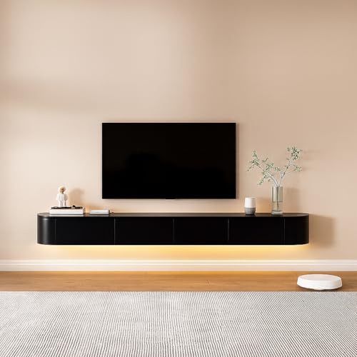 FGNIXLN TV Lowboard,160-240CM TV Schrank,Lowboard Hängend, Fernsehschrank Für Das Wohnzimmer, Geeignet Für Das Wohnzimmer Und Schlafzimmer (Schwarz-Led, 240CM)