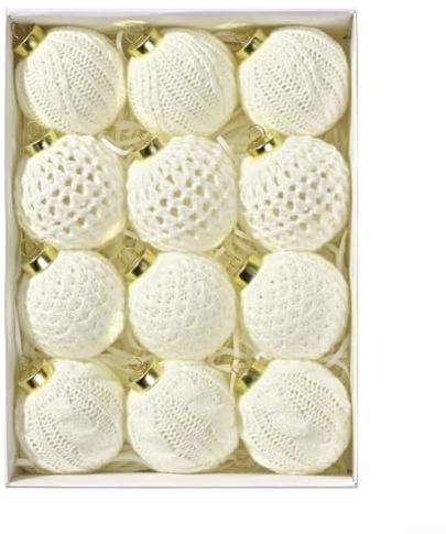Gestrickte Weihnachtskugeln, weiß, gehäkelt, Baumschmuck, festliches Zuhause, Fenster, Wolle, Weihnachtskugeln, handgefertigt, Ornament-Set, 7 cm