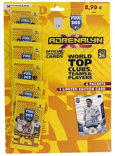 PANINI FIFA 365 2025/2026 Adrenalyn XL – Multipack mit 6 Flow Packs & 1 Limited Edition Card | Trading Cards Kollektion mit Stars & Legenden | inkl. HeartGlobal® Versandschutz