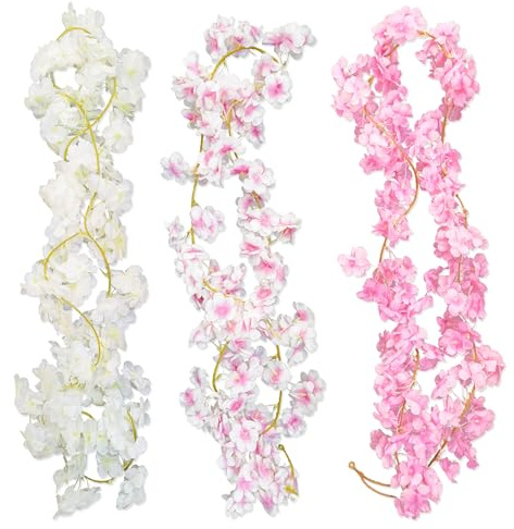 JNYUTEEN 3 Pièces Guirlande Fleurs de Cerisier Artificielles, 180cm Guirlande Florale Décorative, Rameaux Fleuris Artificiels en 3 Couleur pour Mariage