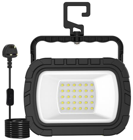 T-SUN 30W LED Work Light Garage Lights with Hook, 1000LM | Job Site Light, 6500K Portable Construction Lights, Cold White Folding Floodlight for Garage