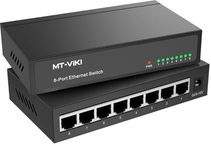 MT-VIKI 8-Port Gigabit LAN Switch, Unmanaged Netzwerkverteiler, Tisch-/Wandmontage, Metallgehäuse, lüfterlos, Plug & Play