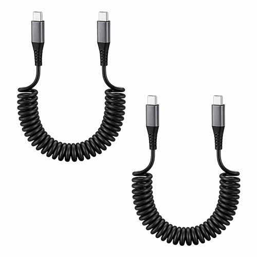 YFYWINSH 2PCS Cable USB C a USB C Espiral, Cable Android Auto, Cable USB Tipo C Carga Rapida 60W PD, Cable USB C Coche Extensible 0,36–1,50 m, Cable Espiral para CarPlay, Compatible con iPhone 15–17