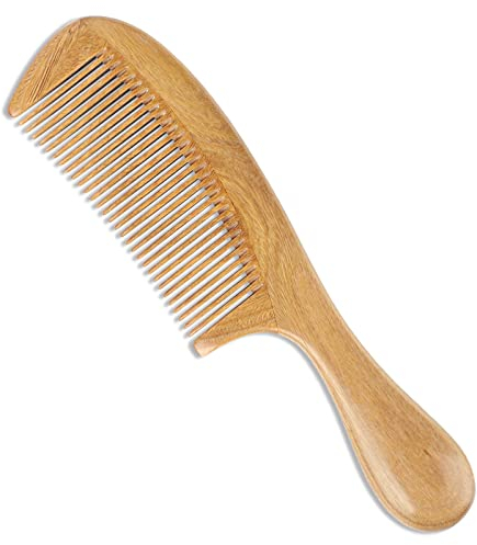 Onedor - Handgefertigter 100% natürlicher grüner Sandelholz-Haarkamm - Natürlicher Haarentwirrer mit Sandelholzduft und antistatischer Wirkung für Damen und Herren (Kamm mit feinen Zähnen)
