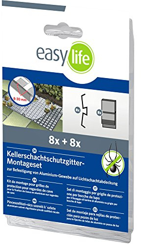 Easy Life Montageset zur Befestigung von Aluminium-Gewebe auf Lichtschachtabdeckung sichere Kellerschachtgitter Montage leicht gemacht