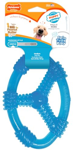 Nylabone Puppy Chew Teething Spin Tug & Play Dog Toy, Peanut Butter Flavor