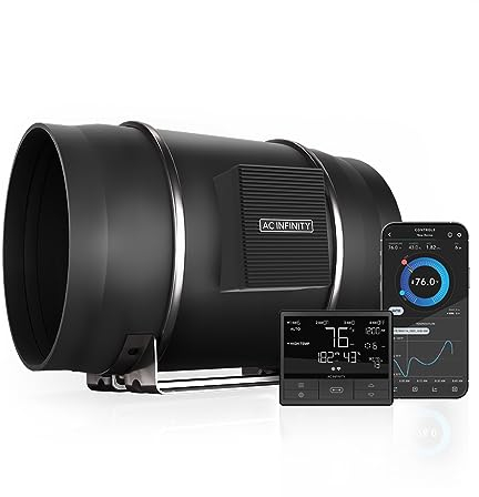AC Infinity CLOUDLINE T10, leiser 10-Zoll-Inline-Kanalventilator mit Temperatur-Feuchtigkeitsregler - Abluftventilator für Heizungskühlverstärker, Zelte, Hydroponik