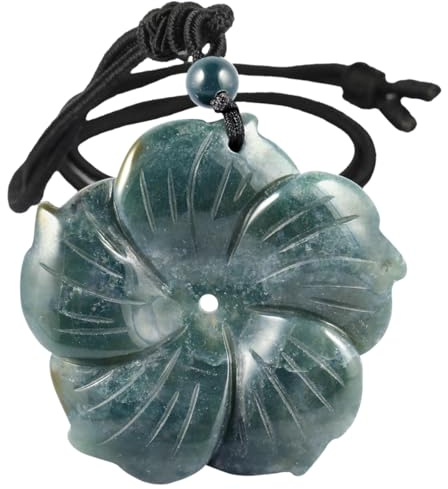 KYEYGWO Gravé Fleur Rose Collier en Pierre Naturelle pour Femmes, Protection Pendentif avec Cord Réglable en Nylon, Agate Indienne