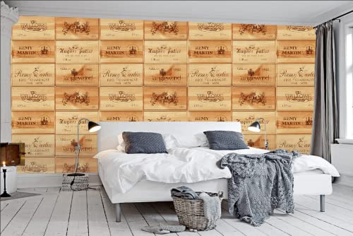 TV Background Wall European and American Rural Imitation Wood Grain Wine Label Winery Wallpaper bar Cafe Living Room Bedroom T 3D Wallpapers Wallpaper Paste Living Room Paste The wall-350cm×256cm