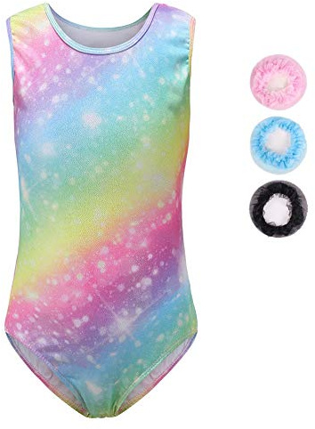 Sinoeem Justaucorp de Gymnastique Fille Couleur Dégradé Multicolore Manches Longues/Courtes Justaucorps de Gym pour Enfant 3-12 Ans (Rainbow-manches courte, Tag 4A(3-4 ans))