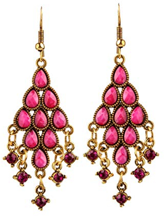 YAZILIND Dangle Ohrringe Boho Angelhaken Ohrringe Statement Bohemian Quasten Dangle Eardrop Schmuck Geschenk für Frauen Rose Red