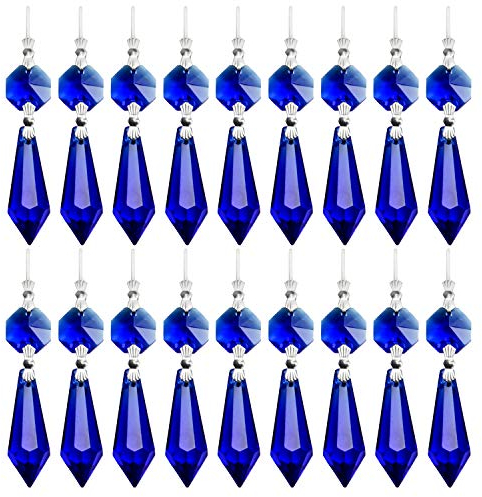 20 Stück Kronleuchter Eiszapfen Kristall U-Tropfen Prismen Lampenteile Glasanhänger Perlen für Hochzeit, Party oder Urlaubsdekoration, 37 mm, Blau