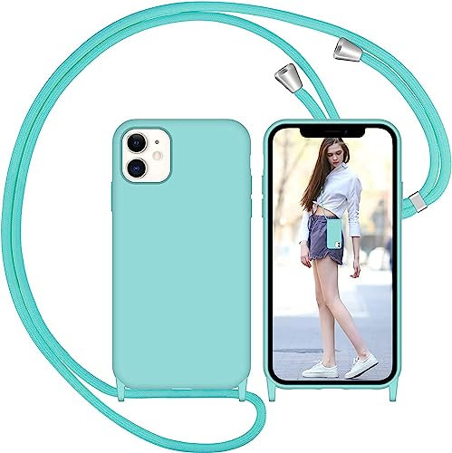 Nupcknn Funda Silicona con Cuerda para iPhone 11, Carcasa Suave Silicona Case con Correa Colgante Ajustable Collar Correa de Cuello Cadena Cordón(Azul Glaciar, 6.1”)