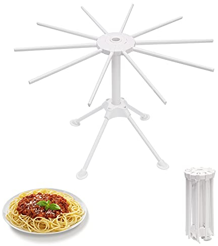 Ahier Foldable Pasta Drying Rack, Spaghetti Drying Rack Noodle Stand with 10 Bar Handles Collapsible for Fresh Handmade Noodle