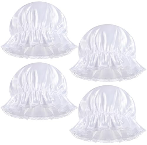 4 Stück Colonial Mob Hüte Weiß Kolonial Spitze Mop Caps Elastisch Kolonial Kostüm Hüte Spitze Haube Kappen für Frauen Kostüm Zubehör