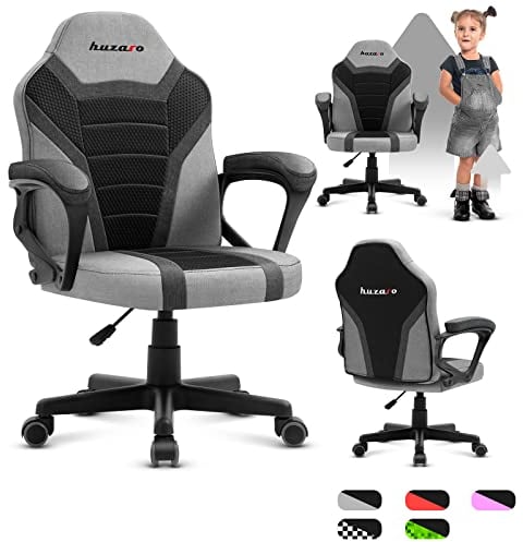 huzaro Ranger 1.0 | Chaise Gaming | Fauteuil pour Enfants | Gamer de Jeu | Design Ergonomique | Hauteur réglable 80mm | Accoudoirs Moelleux | Tissu Respirant | Gris