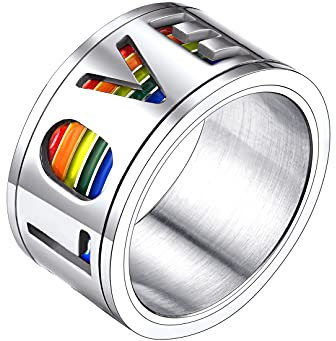 Bandmax Herren LGBT Love is Love Spinner Ring Edelstahl Größe 54 drehbarer Bandring 11mm breit Verlobungsring Ehering Gay Pride Schmuck LGBT Accessoire für Männer Frauen