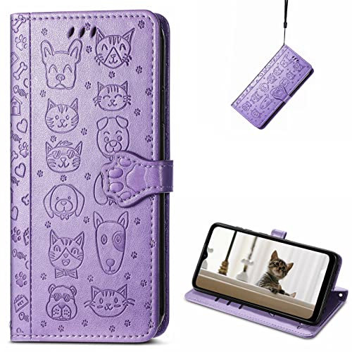 CCSmall for Samsung Galaxy S22 Plus (Not S22) Cartoon Cute Wallet Case,Cat Dog Style Flip Phone Cover with ID Card Holder PU Leather Cases for Samsung Galaxy S22 Plus MG Purple