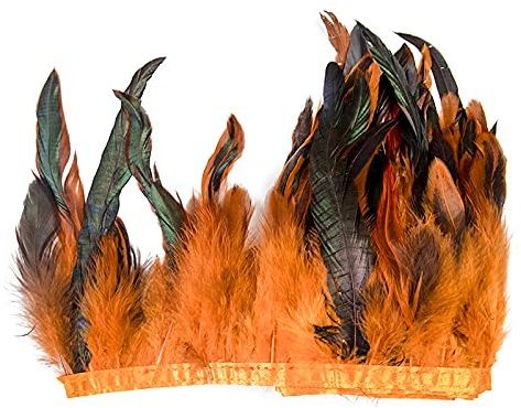 Fearafts 5-7 Zoll Hahnfeder Fransenborte zum Basteln Schwarz Feder Trim Nähen Kostüm DIY Kleid Rock Zubehör Dekoration Halloween Karneval 2 Yards (Orange)