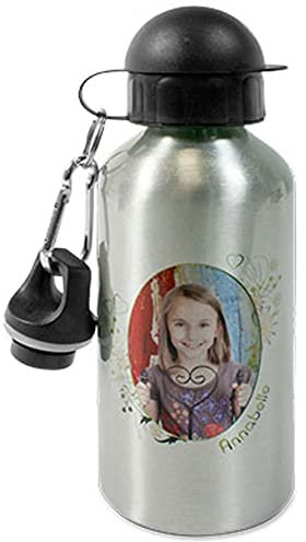 Gourde en aluminium argentée personnalisable avec une photo – Gourde résistante avec photo imprimée – Modèle léger et argenté personnalisable