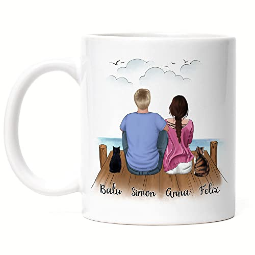 Kiddle-Design Pärchen mit Katzen Tasse Personalisiert Katzenbesitzer Geschenk Katzenliebhaber Paar Katze Cat Mom Dad Katzenmama Katzenpapa