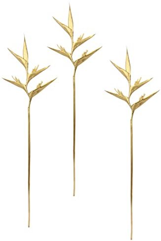 Exotischer Dekozweig Heliconia Zweig Künstliche Tropische Blume für Vase Arrangement Gesteck Stielblume Kunststoff Blumenarrangement Zweige Hochzeit Silvester Hawaii Party Dekoration Gold, 74cm