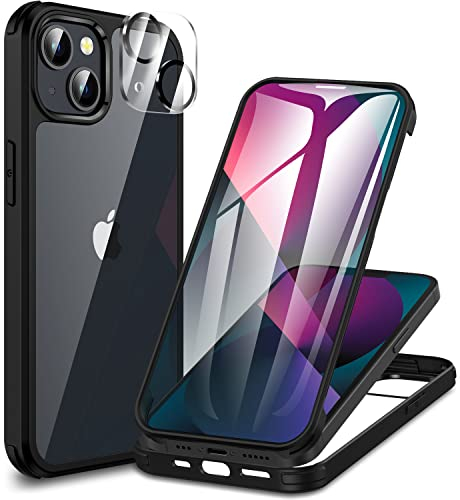 CENHUFO für iPhone 13 Mini Hülle, 360 Grad Schutzhülle mit Eingebautem Panzerglas Displayschutz und Kameraschutz, Stoßfest Panzerhülle Bumper Full Cover Case Handyhülle für iPhone 13 Mini -Schwarz