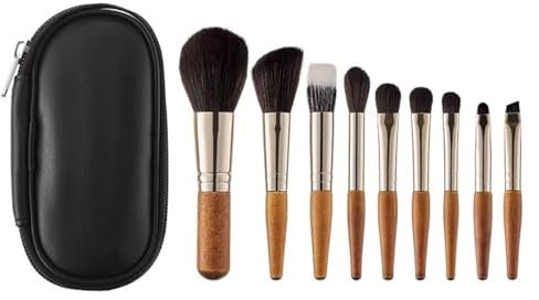 Arqumi Makeup Brushes Set, 9PCS Portable Travel Make Up Brush, Mini Sized Foundation Cosmetic Brushes Kit for Eyeshadow Eyebrow with Storage Case, Prefect for Travel or On the Go Brown